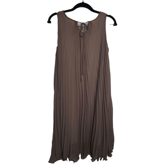 3.1 Phillip Lim Women's Silk Beaded Tan Sz 2 Draped Pleated Swing Cocktail Dress - Picture 2 of 8